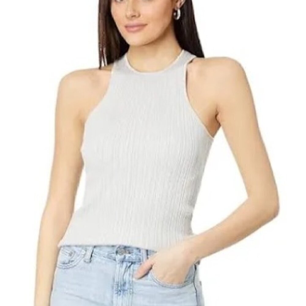 Madewell Signature Shimmer Knit Cutaway Sweater Tank Silver Metallic Size S NWT